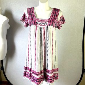 Maeve Pink and White Embroidered Dress